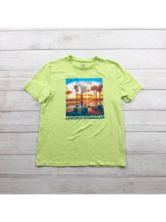 Under Armour Other - Under Armour Boys Neon Green Graphic Basketball Scenic Tee Shirt Loose Fit Large